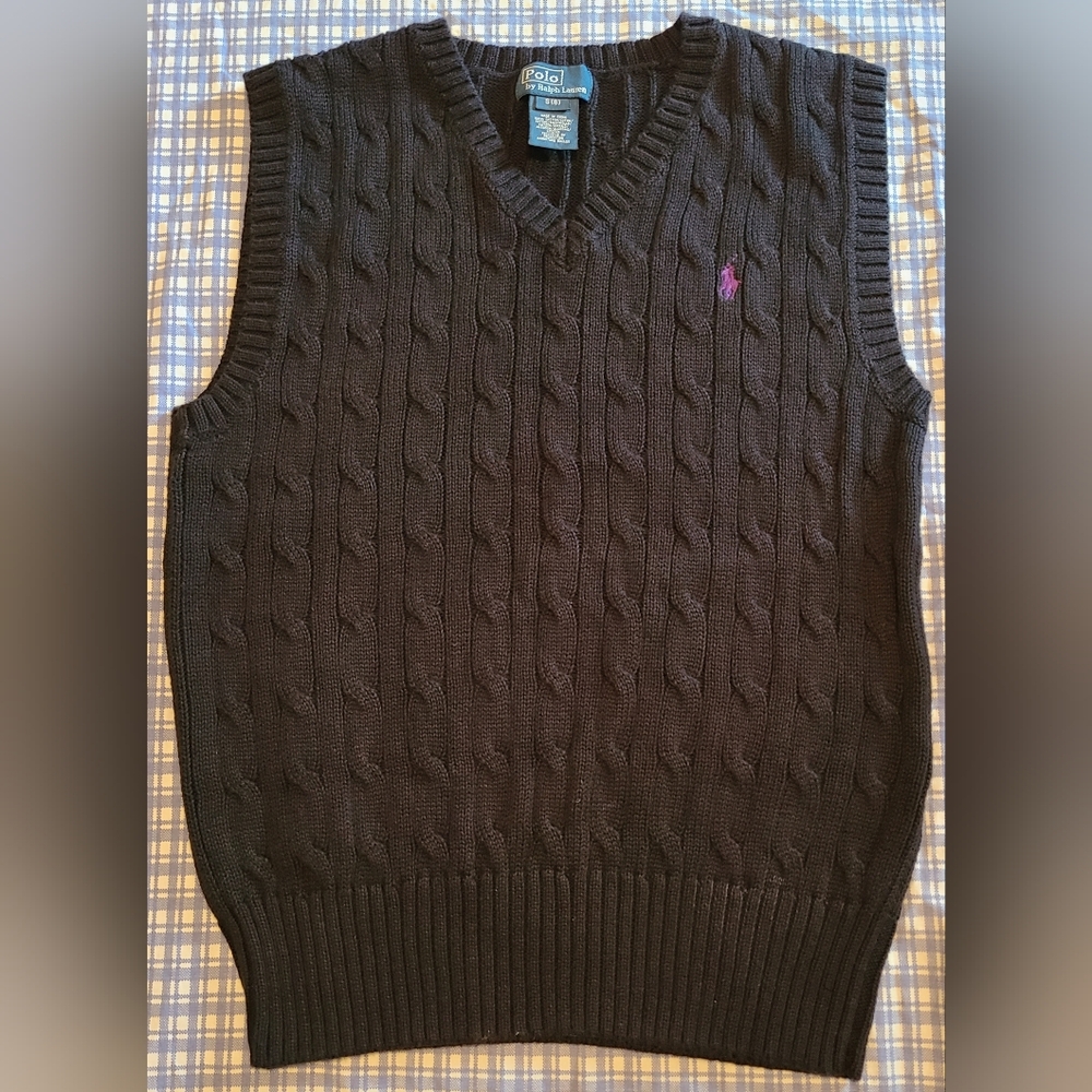 Polo by Ralph Lauren Children's Unisex Black V-Neck Sweater Vest Sz S/8 EUC
